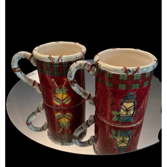Vintage Susan Winget Holiday Lodge Mugs 4.5 “ Tall 16 Oz Capacity Set Of Two - Picture 1 of 13